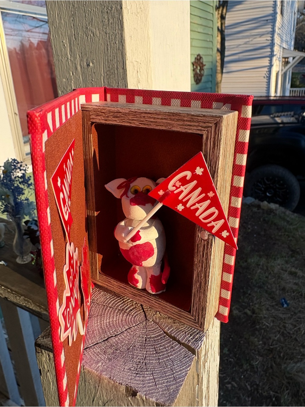 Red Canada Cow Holding Flag Display Book Box